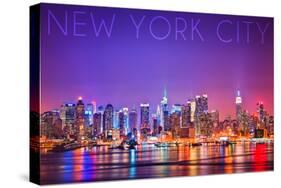 New York City, New York - Colorful Skyline Lights-Lantern Press-Stretched Canvas