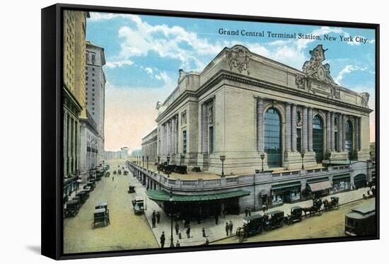 New York City, New York - Exterior View of Grand Central-Lantern Press-Framed Stretched Canvas