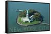 New York City, New York - Liberty Island Aerial View-Lantern Press-Framed Stretched Canvas