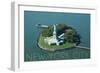 New York City, New York - Liberty Island Aerial View-Lantern Press-Framed Art Print