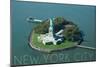 New York City, New York - Liberty Island Aerial View-Lantern Press-Mounted Art Print