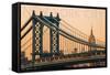 New York City, New York - Orange Sky and Bridge-Lantern Press-Framed Stretched Canvas