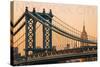 New York City, New York - Orange Sky and Bridge-Lantern Press-Stretched Canvas