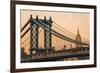 New York City, New York - Orange Sky and Bridge-Lantern Press-Framed Art Print