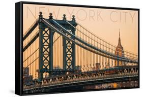 New York City, New York - Orange Sky and Bridge-Lantern Press-Framed Stretched Canvas