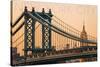 New York City, New York - Orange Sky and Bridge-Lantern Press-Stretched Canvas