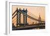 New York City, New York - Orange Sky and Bridge-Lantern Press-Framed Art Print