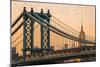 New York City, New York - Orange Sky and Bridge-Lantern Press-Mounted Art Print