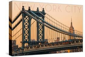 New York City, New York - Orange Sky and Bridge-Lantern Press-Stretched Canvas