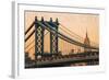 New York City, New York - Orange Sky and Bridge-Lantern Press-Framed Art Print