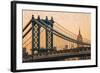 New York City, New York - Orange Sky and Bridge-Lantern Press-Framed Art Print