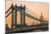 New York City, New York - Orange Sky and Bridge-Lantern Press-Mounted Art Print