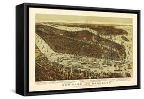 New York City, New York - Panoramic Map-Lantern Press-Framed Stretched Canvas