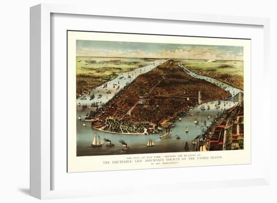 New York City, New York - Panoramic Map-Lantern Press-Framed Premium Giclee Print