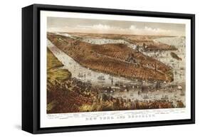 New York City, New York - Panoramic Map-Lantern Press-Framed Stretched Canvas