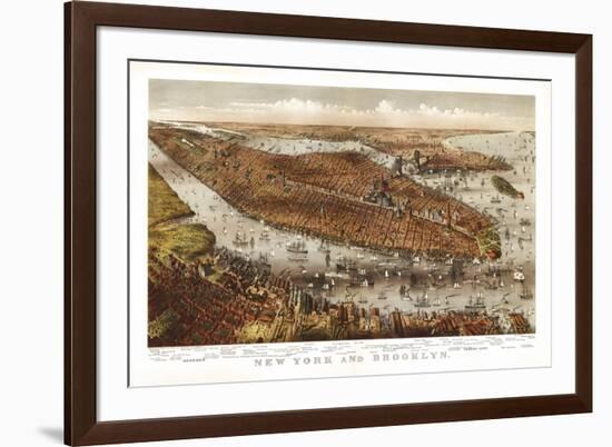 New York City, New York - Panoramic Map-Lantern Press-Framed Premium Giclee Print