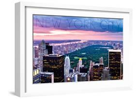 New York City, New York - Pink and Purple Skyline-Lantern Press-Framed Art Print