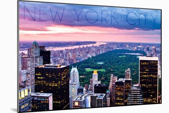 New York City, New York - Pink and Purple Skyline-Lantern Press-Mounted Art Print