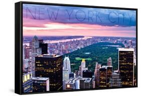 New York City, New York - Pink and Purple Skyline-Lantern Press-Framed Stretched Canvas