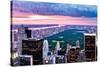 New York City, New York - Pink and Purple Skyline-Lantern Press-Stretched Canvas