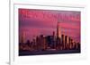 New York City, New York - Pink Skyline-Lantern Press-Framed Premium Giclee Print