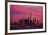 New York City, New York - Pink Skyline-Lantern Press-Framed Premium Giclee Print