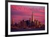 New York City, New York - Pink Skyline-Lantern Press-Framed Premium Giclee Print