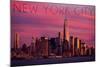New York City, New York - Pink Skyline-Lantern Press-Mounted Art Print