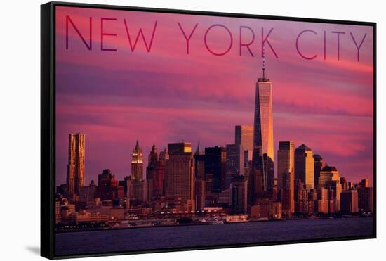 New York City, New York - Pink Skyline-Lantern Press-Framed Stretched Canvas