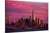 New York City, New York - Pink Skyline-Lantern Press-Stretched Canvas