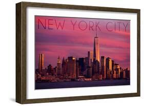 New York City, New York - Pink Skyline-Lantern Press-Framed Art Print