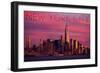 New York City, New York - Pink Skyline-Lantern Press-Framed Art Print