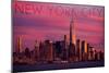 New York City, New York - Pink Skyline-Lantern Press-Mounted Art Print