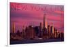 New York City, New York - Pink Skyline-Lantern Press-Framed Art Print