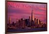 New York City, New York - Pink Skyline-Lantern Press-Framed Art Print