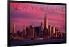 New York City, New York - Pink Skyline-Lantern Press-Framed Art Print