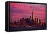 New York City, New York - Pink Skyline-Lantern Press-Framed Stretched Canvas