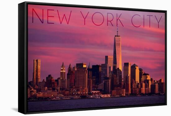 New York City, New York - Pink Skyline-Lantern Press-Framed Stretched Canvas