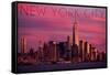 New York City, New York - Pink Skyline-Lantern Press-Framed Stretched Canvas