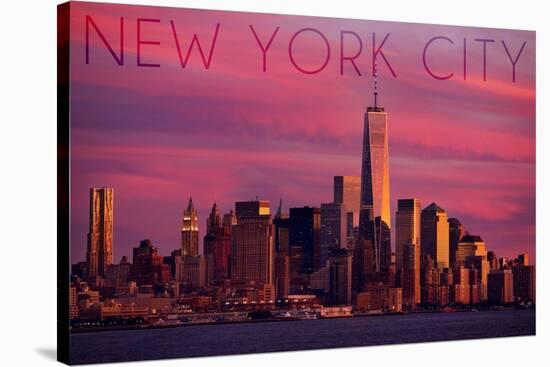 New York City, New York - Pink Skyline-Lantern Press-Stretched Canvas