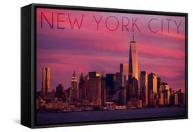 New York City, New York - Pink Skyline-Lantern Press-Framed Stretched Canvas