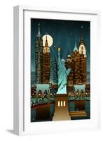 New York City, New York - Retro Skyline (no text)-Lantern Press-Framed Art Print