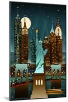 New York City, New York - Retro Skyline (no text)-Lantern Press-Mounted Art Print