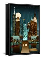 New York City, New York - Retro Skyline (no text)-Lantern Press-Framed Stretched Canvas
