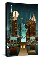 New York City, New York - Retro Skyline (no text)-Lantern Press-Stretched Canvas