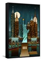 New York City, New York - Retro Skyline (no text)-Lantern Press-Framed Stretched Canvas