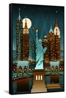 New York City, New York - Retro Skyline (no text)-Lantern Press-Framed Stretched Canvas