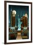 New York City, New York - Retro Skyline (no text)-Lantern Press-Framed Art Print