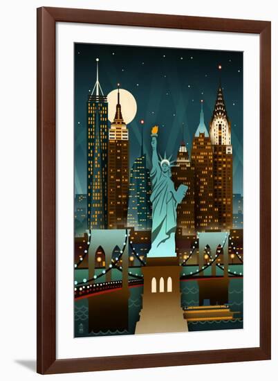 New York City, New York - Retro Skyline (no text)-Lantern Press-Framed Art Print