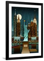 New York City, New York - Retro Skyline (no text)-Lantern Press-Framed Art Print